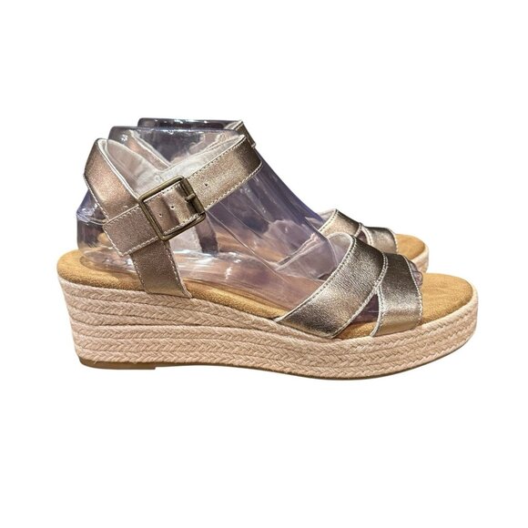Women's Toms Audrey Espadrille Wedge Platform Sandals Gold Women's Size 9 - Picture 1 of 7